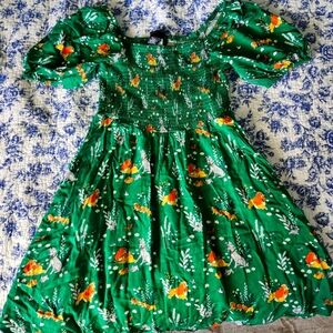 Women's Disney Green Floral Lady & The Tramp Puff Sleeve Dress Size Small